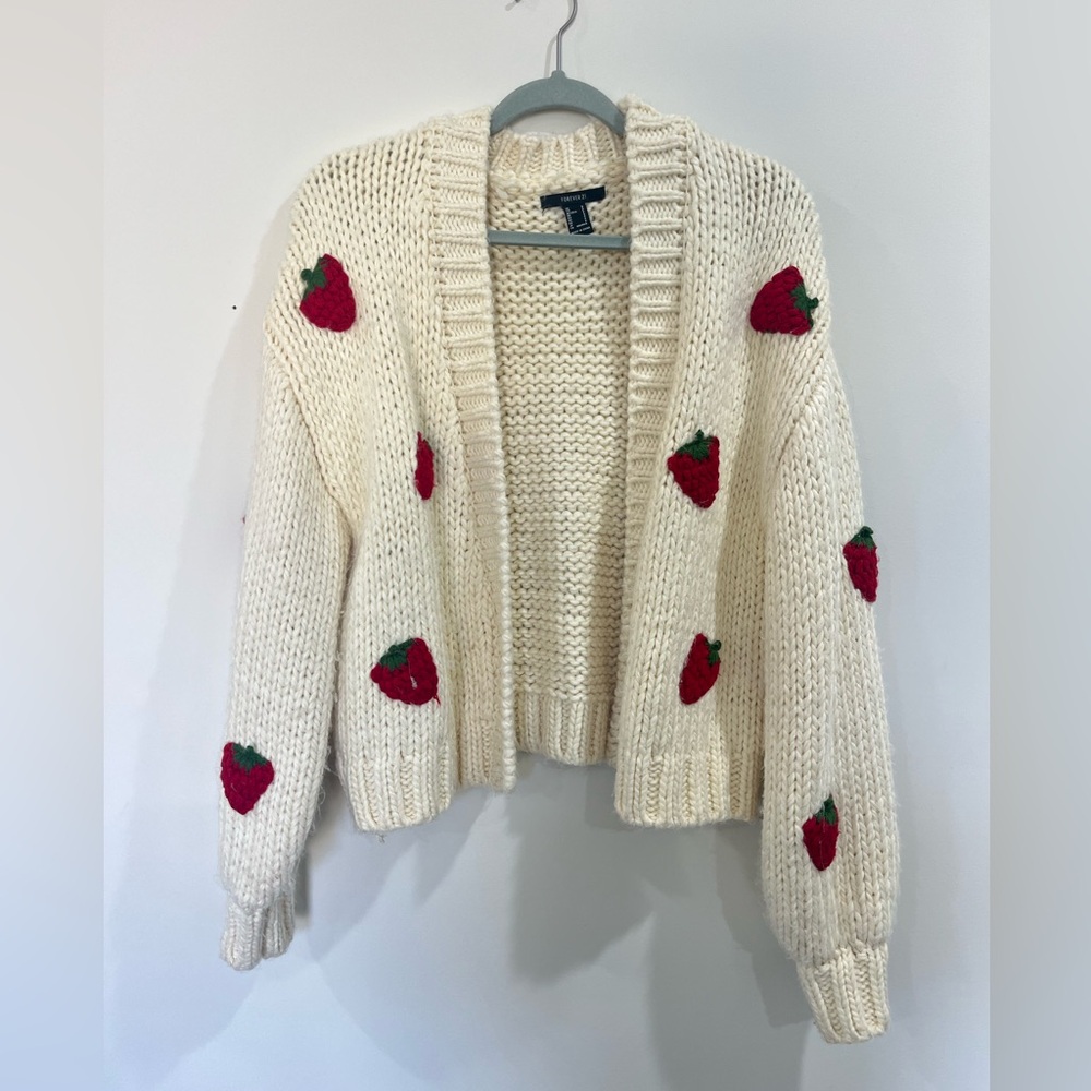 Forever 21 Chunky Knit Strawberry Cardigan
